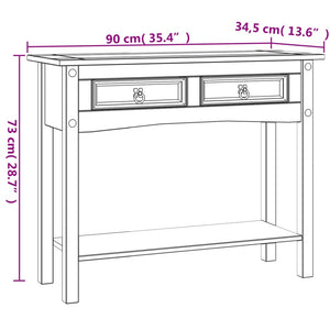 Mobiletto Consolle in Pino Messicano Bianco con Piano Naturale  90x34,5x73 cm