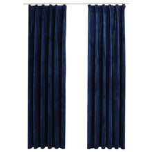 Carica l&#39;immagine nel visualizzatore di Gallery, Tende Oscuranti con Ganci 2 pz Blu Scuro in Velluto 140x225 cm