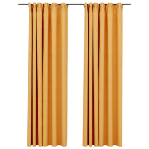Tende Oscuranti con Ganci Effetto Lino 2 pz Gialle 140x225 cm