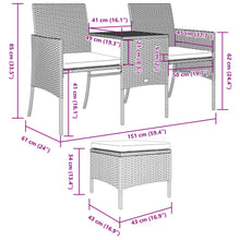 Load image into Gallery viewer, Divanetto da Giardino a 2 Posti con Tavolino e Pouf in Polyrattan Grigio