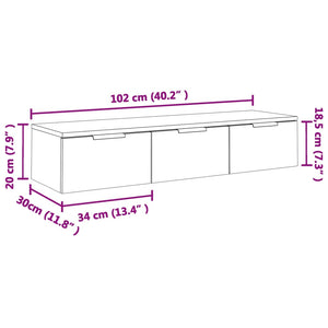 Mobiletto a Muro Bianco Lucido 3 Cassetti 102x30x20 cm in Legno Multistrato