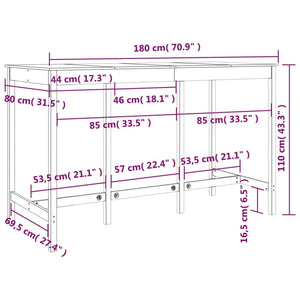 Tavolo Bar da Pranzo 180x80x110 cm in Legno Massello di Pino