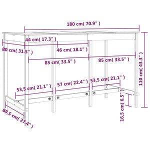 Tavolo Bar Bianco 180x80x110 cm in Legno Massello di Pino