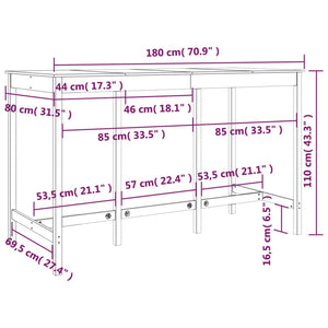 Tavolo Bar Nero 180x80x110 cm in Legno Massello di Pino