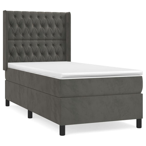 Letto Singolo con Materasso Grigio Scuro 90x190 cm Velluto