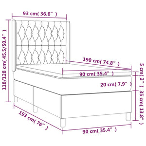 Letto Singolo con Materasso Grigio Scuro 90x190 cm Velluto