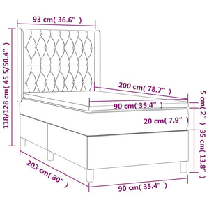 Letto Singolo con Materasso Grigio Scuro 90x200 cm Velluto