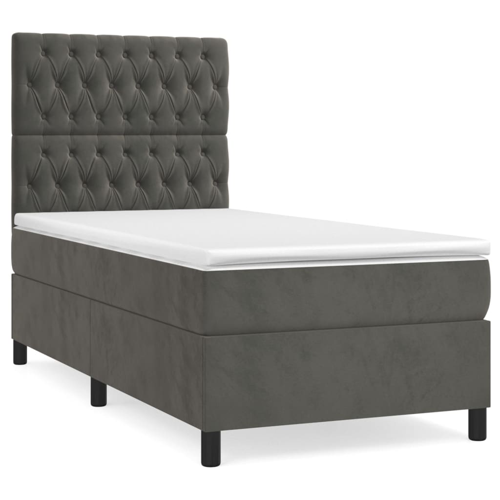 Letto Singolo con Materasso Grigio Scuro 90x190 cm Velluto