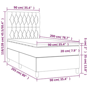 Letto Singolo con Materasso Grigio Scuro 90x200 cm Velluto