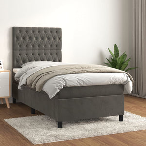 Letto Singolo con Materasso Grigio Scuro 90x200 cm Velluto