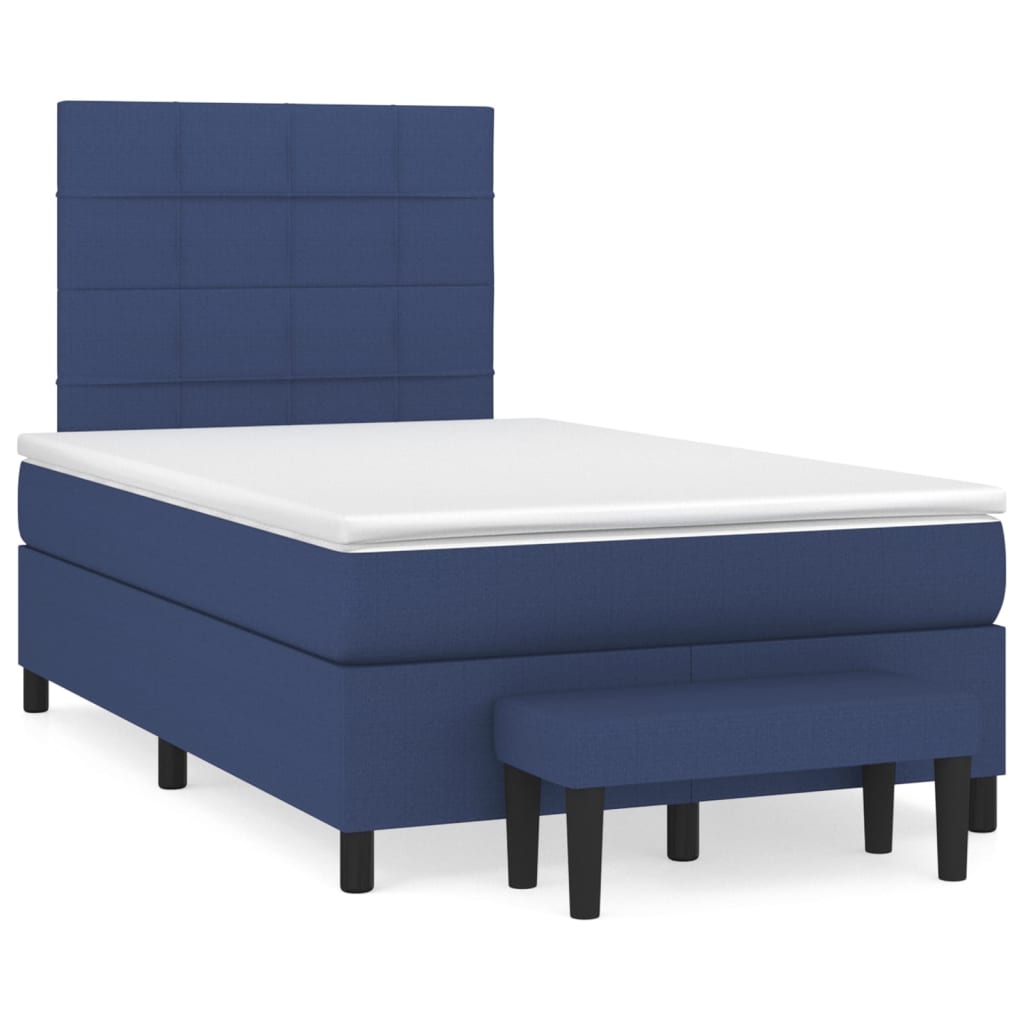 Letto 1 Piazza 1/2 (con Materasso) + Ottomana Blu 120x200 cm in Tessuto