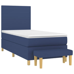 Letto Singolo Maxi (con Materasso) Blu 100x200 cm in Tessuto + Ottomana