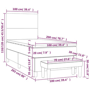 Letto Singolo Maxi (con Materasso) Blu 100x200 cm in Tessuto + Ottomana