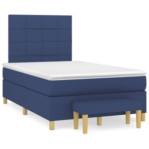 Letto 1 Piazza 1/2 (con Materasso) + Ottomana Blu 120x200 cm in Tessuto