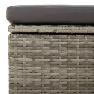 Pouf da Giardino Contenitore con Cuscino Grigio 55x55x30 cm Polyrattan