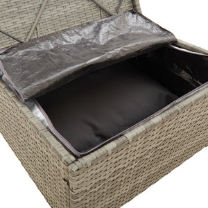 Pouf da Giardino Contenitore con Cuscino Grigio 55x55x30 cm Polyrattan