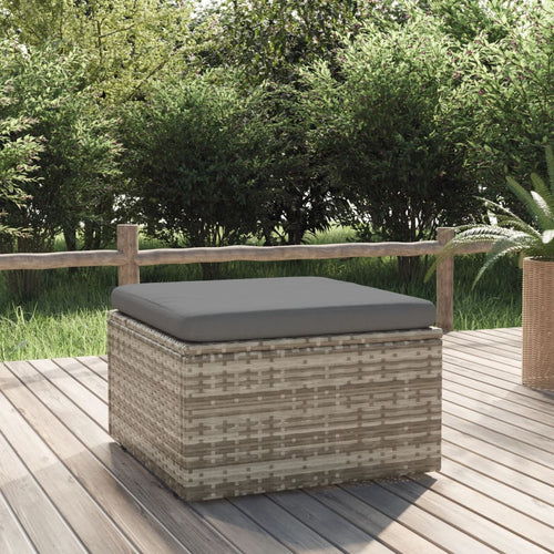 Pouf da Giardino Contenitore con Cuscino Grigio 55x55x30 cm Polyrattan