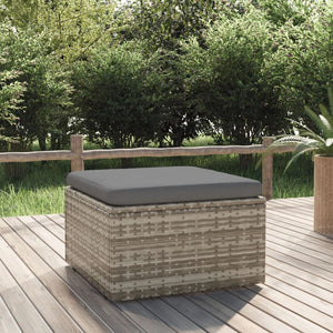 Pouf da Giardino Contenitore con Cuscino Grigio 55x55x30 cm Polyrattan