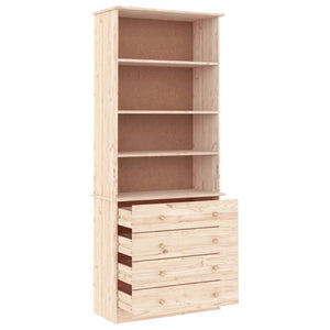 Libreria 4 Cassetti + 4 Ripiani 77x35x186,5cm in Legno Massello di Pino