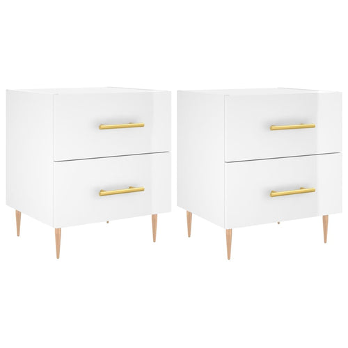 Comodini 2 pz Bianco Lucido 2 cassetti 40x35x47,5 cm in Legno Multistrato