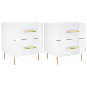 Comodini 2 pz Bianco Lucido 2 cassetti 40x35x47,5 cm in Legno Multistrato