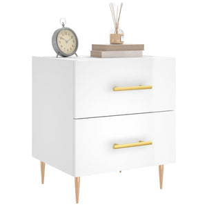 Comodini 2 pz Bianco Lucido 2 cassetti 40x35x47,5 cm in Legno Multistrato