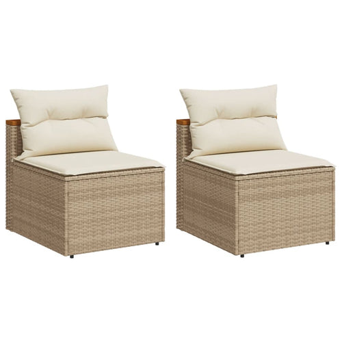 Coppia Poltrone da Giardino con Cuscini Bianchi in Polyrattan Beige