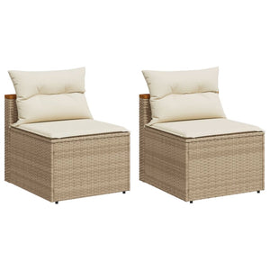 Coppia Poltrone da Giardino con Cuscini Bianchi in Polyrattan Beige