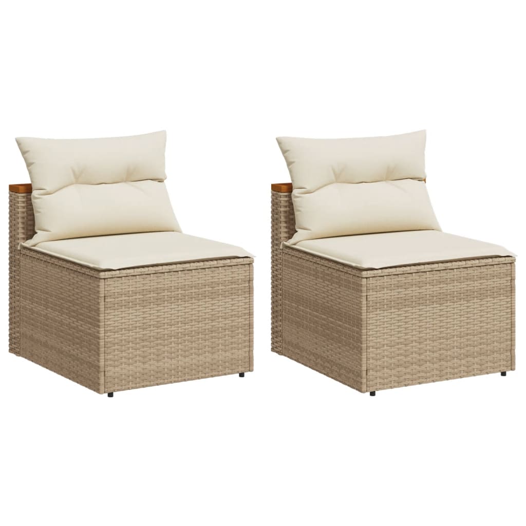 Coppia Poltrone da Giardino con Cuscini Bianchi in Polyrattan Beige