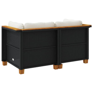 Divano da Giardino con Cuscini Bianchi 2 posti in Polyrattan Nero