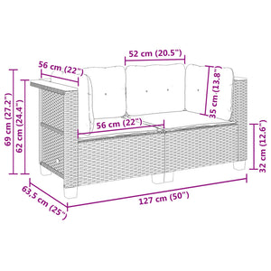 Divano da Giardino con Cuscini Bianchi 2 posti in Polyrattan Nero