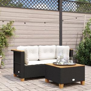 Divano da Giardino con Cuscini Bianchi 2 posti in Polyrattan Nero