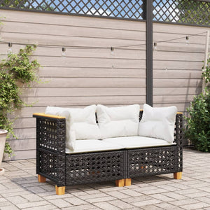 Divano da Giardino con Cuscini Bianchi 2 posti in Polyrattan Nero