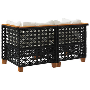 Divano da Giardino con Cuscini Bianchi 2 posti in Polyrattan Nero