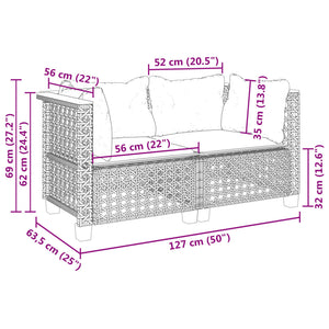 Divano da Giardino con Cuscini Bianchi 2 posti in Polyrattan Nero