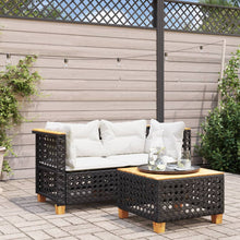 Load image into Gallery viewer, Divano da Giardino con Cuscini Bianchi 2 posti in Polyrattan Nero