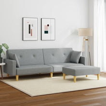 Carica l&#39;immagine nel visualizzatore di Gallery, Divano Trasformabile in Letto con Pouf Poggiapiedi Grigio Chiaro in Tessuto