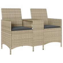 Indlæs billede til gallerivisning Divano da Giardino 2 Sedute con Tavolino in Polyrattan grigio/beige e Cuscini Grigi