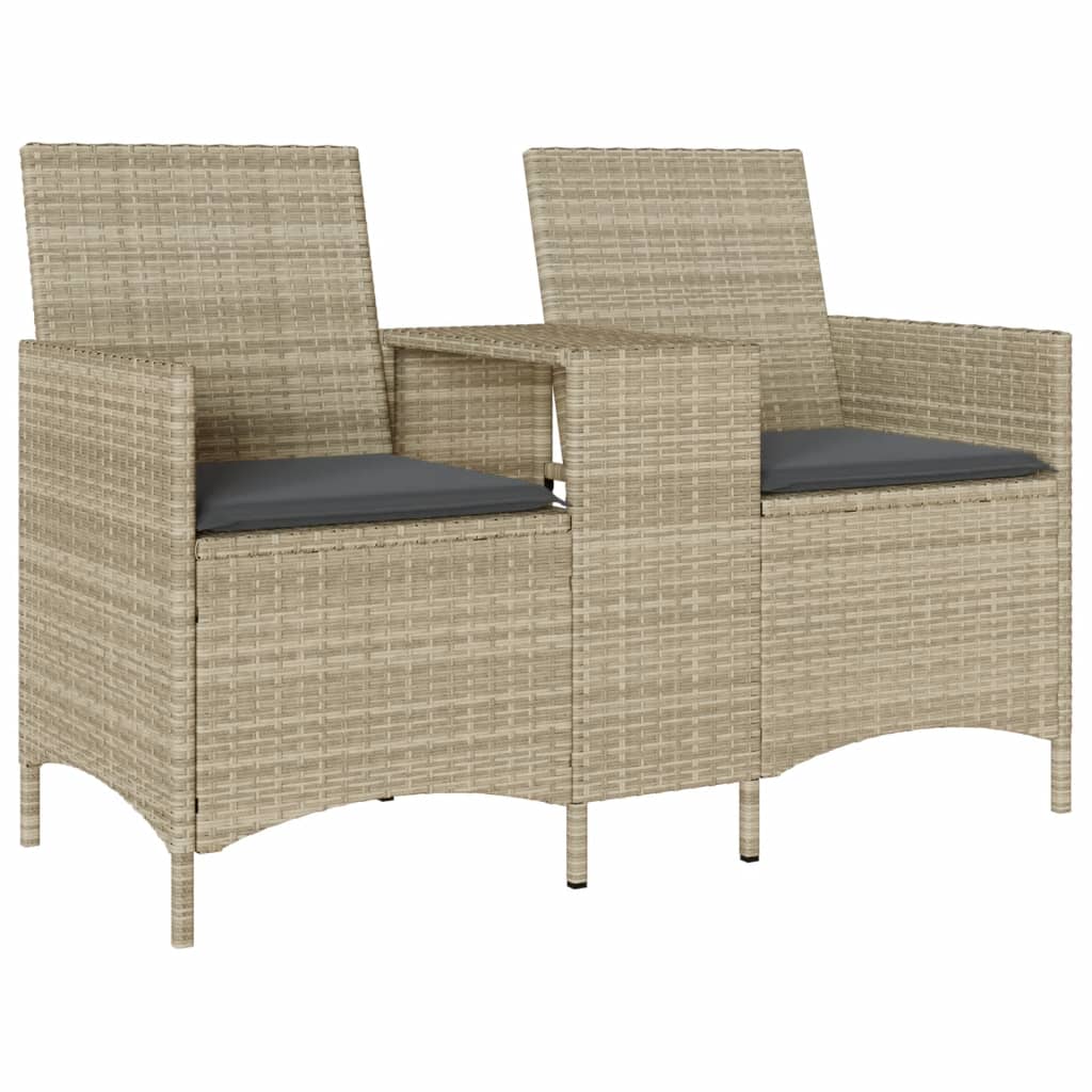 Divano da Giardino 2 Sedute con Tavolino in Polyrattan grigio/beige e Cuscini Grigi