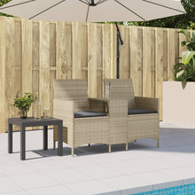 Indlæs billede til gallerivisning Divano da Giardino 2 Sedute con Tavolino in Polyrattan grigio/beige e Cuscini Grigi