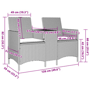 Divano da Giardino 2 Sedute con Tavolino in Polyrattan grigio/beige e Cuscini Grigi