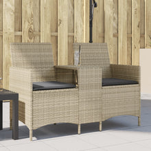 Indlæs billede til gallerivisning Divano da Giardino 2 Sedute con Tavolino in Polyrattan grigio/beige e Cuscini Grigi