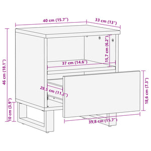 Comodini 2pz 40x34x46 cm in Legno Massello di Mango