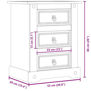 Mobiletto Cassettiera 3 Cassetti 53x39x66 cm in Legno Massello di Pino