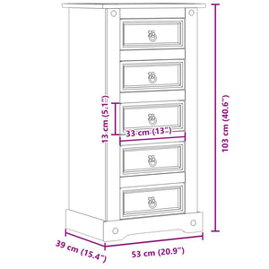 Mobiletto Cassettiera 5 Cassetti 53x39x103 cm in Legno Massello di Pino