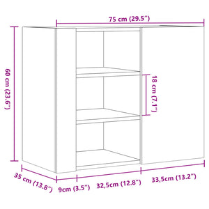 Armadietto a Muro Grigio Cemento 75x35x60 cm in Truciolato