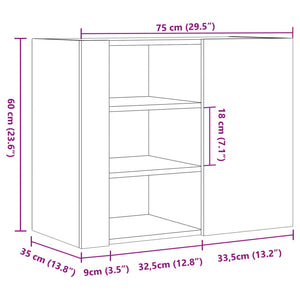 Armadietto a Muro Rovere Fumo 75x35x60 cm in Truciolato